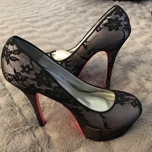Qupid black lace mesh heels